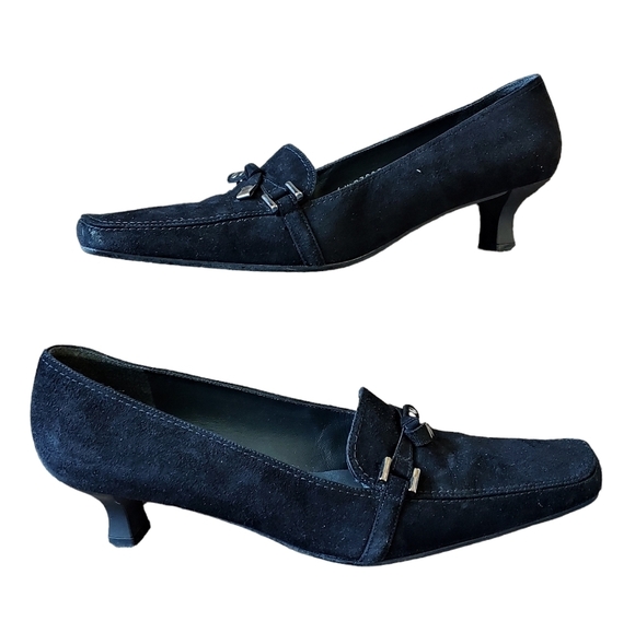 Stuart Weitzman Shoes - Stuart Weitzman Y2K Style Black Suede Leather Square Toe Kitten Heel Loafer